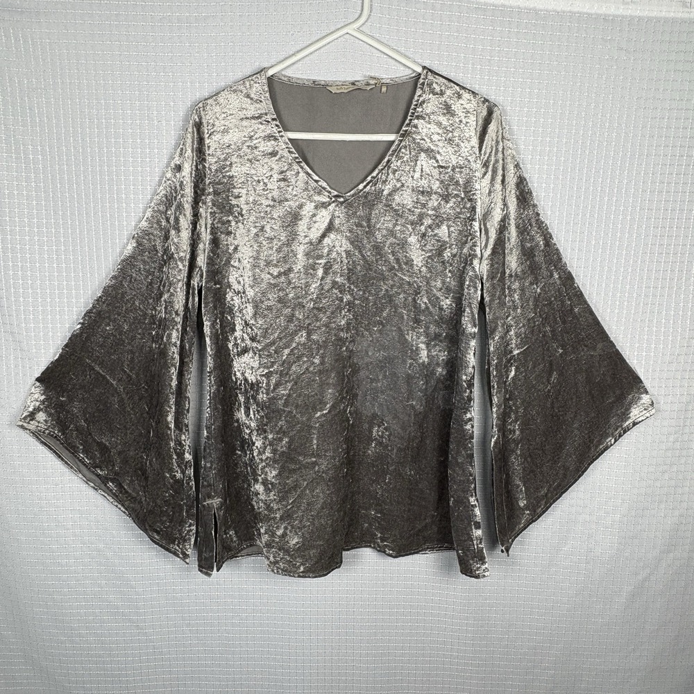 Soft Surroundings Crushed Velvet Top Womens Small Silver Whimsigoth Fairy Grunge